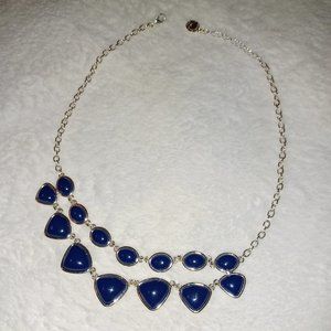 Liz Claiborne Double Row Necklace, Vintage, Navy Blue & Silver -Tone